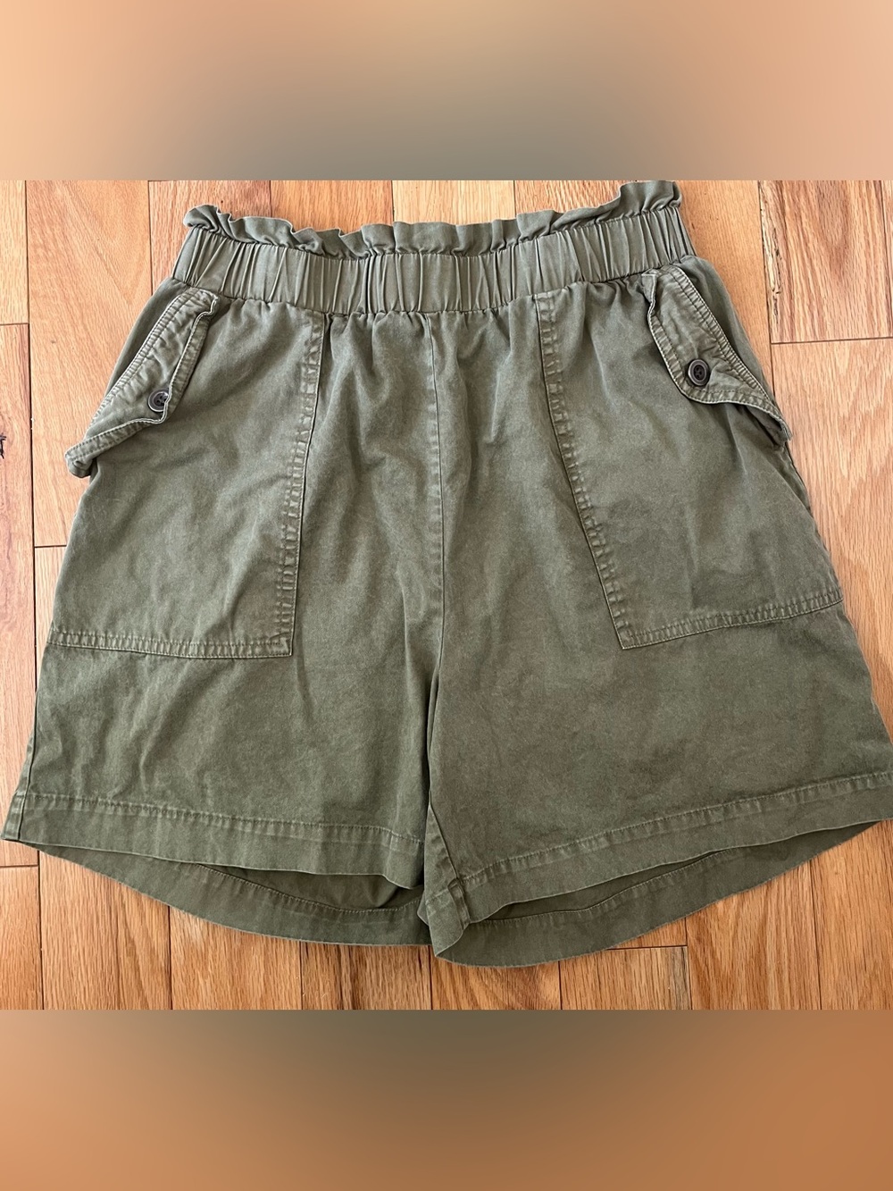 Olive Green Women's Elastic-Waist Utility Shorts
